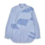 Curved Blue Striped Patchwork Shirt