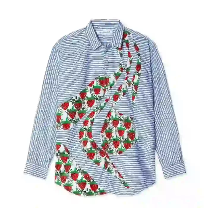 Horizontal Stripe Large Strawberry Patchwork Shirt