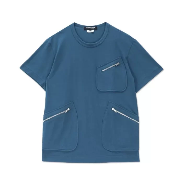 Mid Blue Patch Pocked Zip T-Shirt