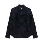 Cotton Frill Front Blouse (Black)