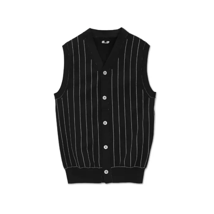 Pinstripe V-Neck Vest Black