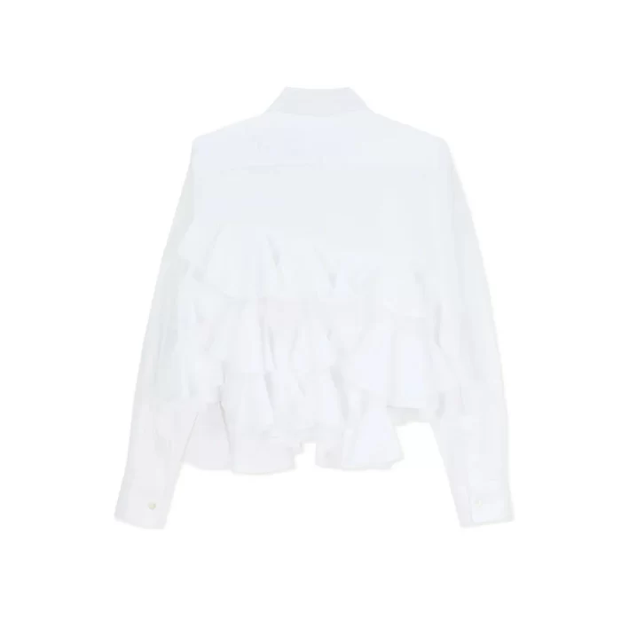 White Cotton Broad Cloth Spiral Cut Frill Shirt